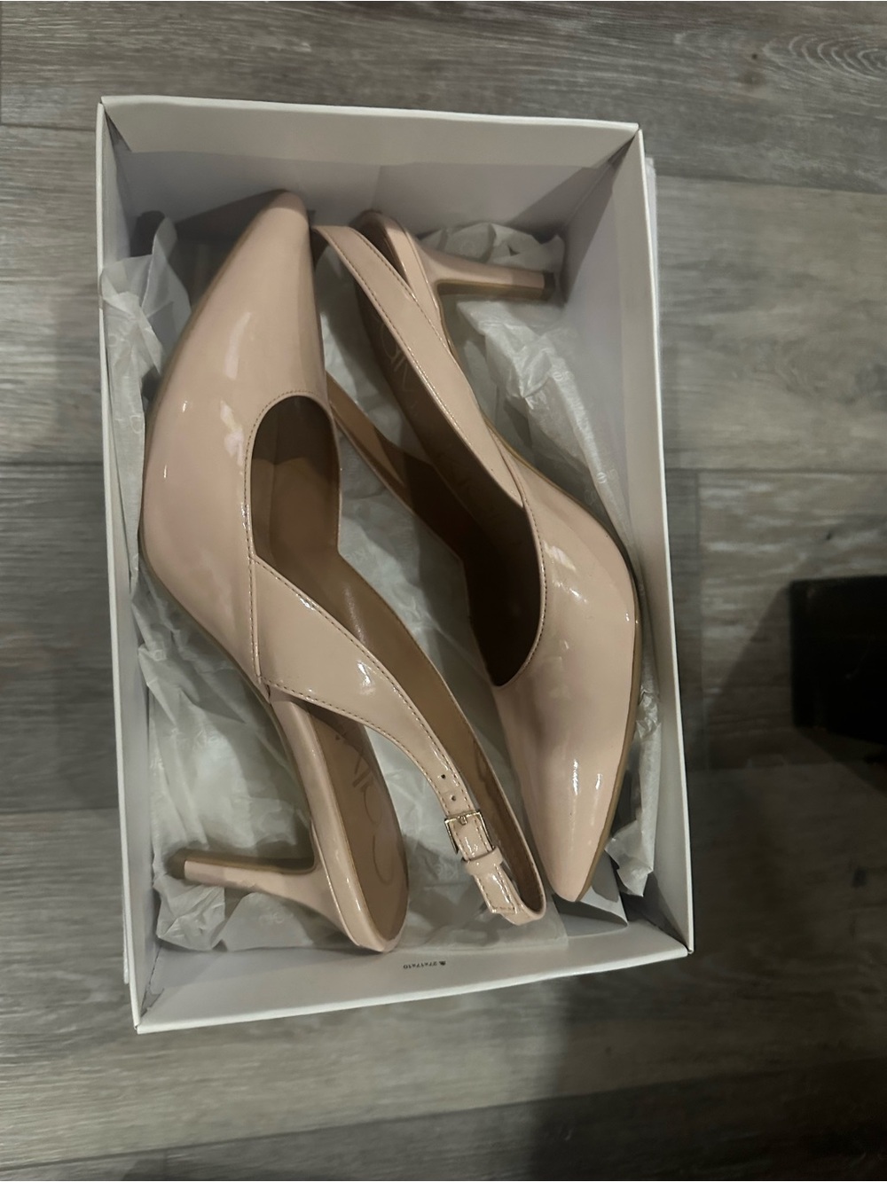 Calvin Klein Patent Slingback Pumps in Nude